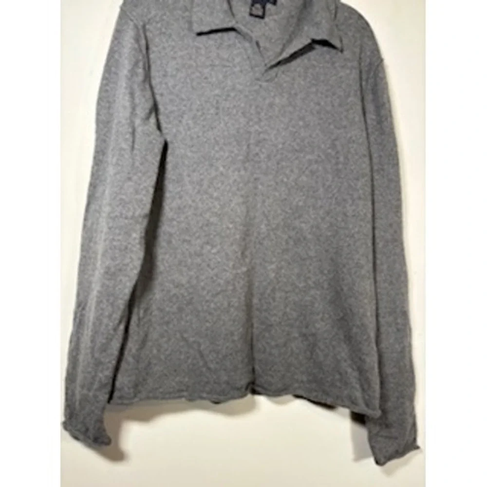 Banana Republic Polo Sweater Gray Lambswool Cashmere Blend Preppy Academia Lg